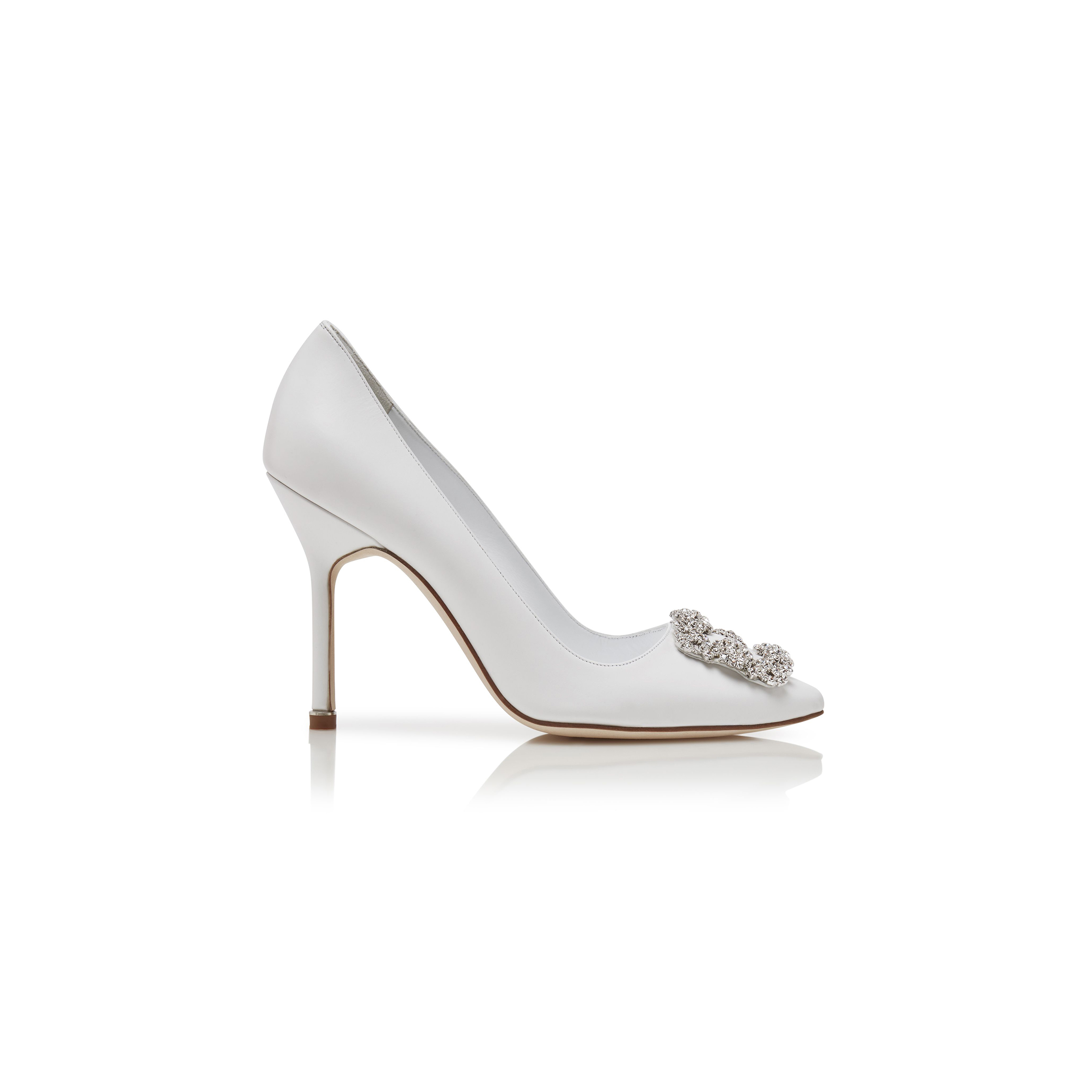 MANOLO BLAHNIK HANGISIUS WHITE CALF LEATHER JEWEL BUCKLE PUMPS 121-1656-0001